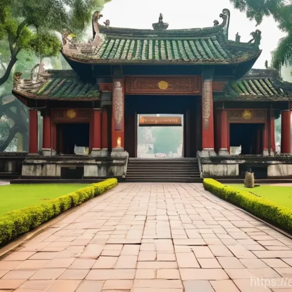 베트남 하노이 문묘 - **A Serene Gateway to Ancient Knowledge**
A wide-angle shot of the main entrance to the Temple o...