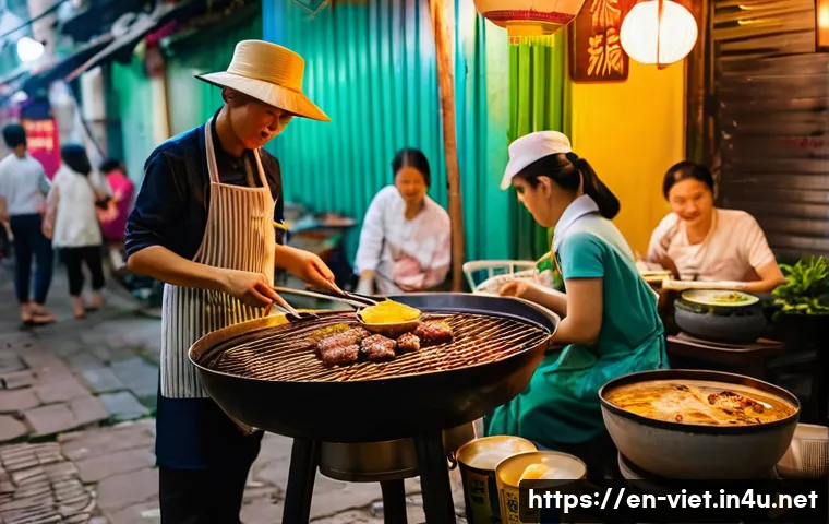 베트남 현지 맛집 추천 - **Hanoi's Iconic "Bun Cha" Street Food Experience:**
    A vibrant, bustling street food scene in Ha...