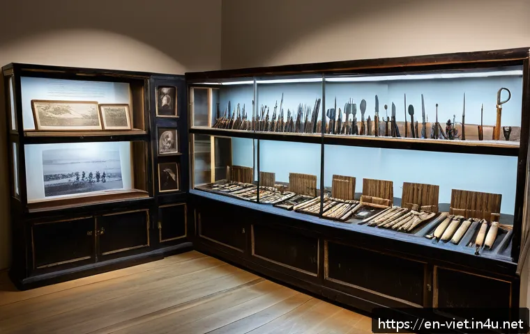 베트남 호치민 박물관 - A detailed museum exhibit scene showcasing Vietnam&rsquo;s early resistance movements: rustic wooden displ...